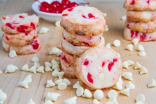 White Chocolate Cherry Shortbread Cookies