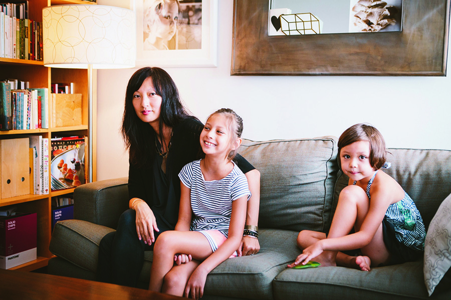 Jenna Park with daughters Mia and Claudine. (Carolyn Fong)