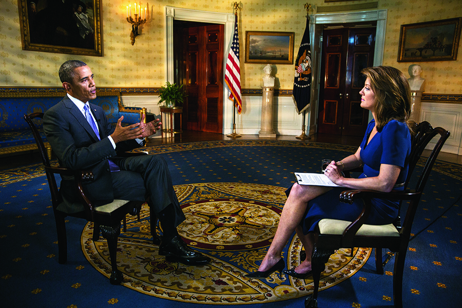Norah O' Donnell interviewing President Obama; photo courtesy of CBS