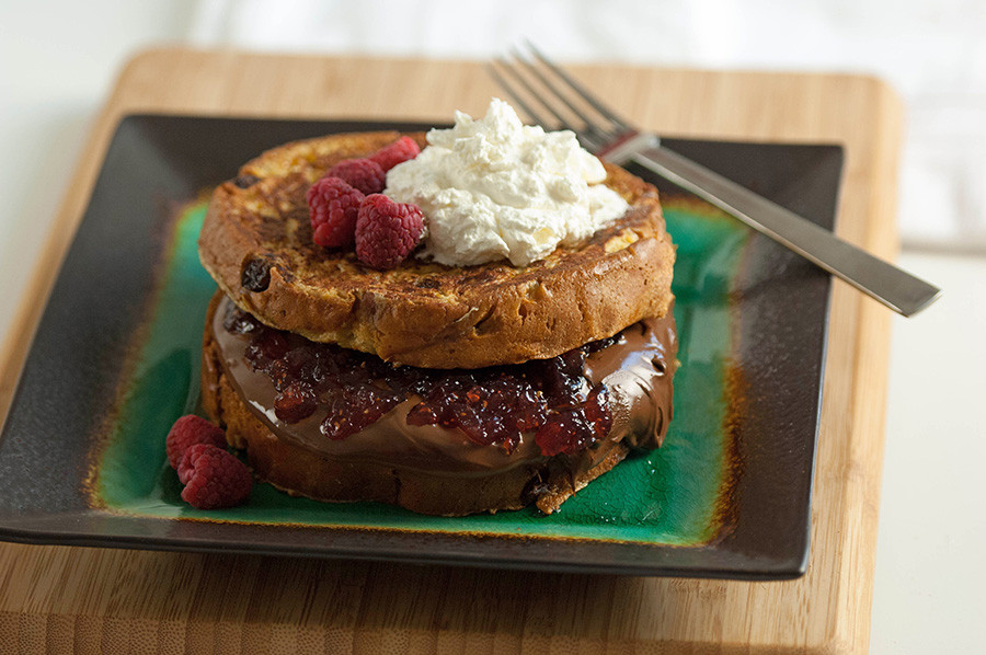 Raspberry Jam & Hazelnut Spread Stuffed Panettone French Toast 