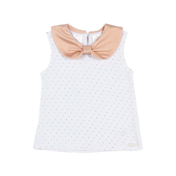 Ivory/Rose Foil Dot Tank Top with Peter Pan Collar
