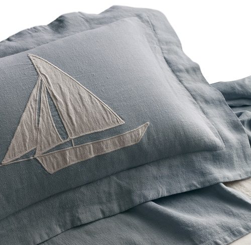 Appliqued Linen Sailboat Nursery Bedding Collection