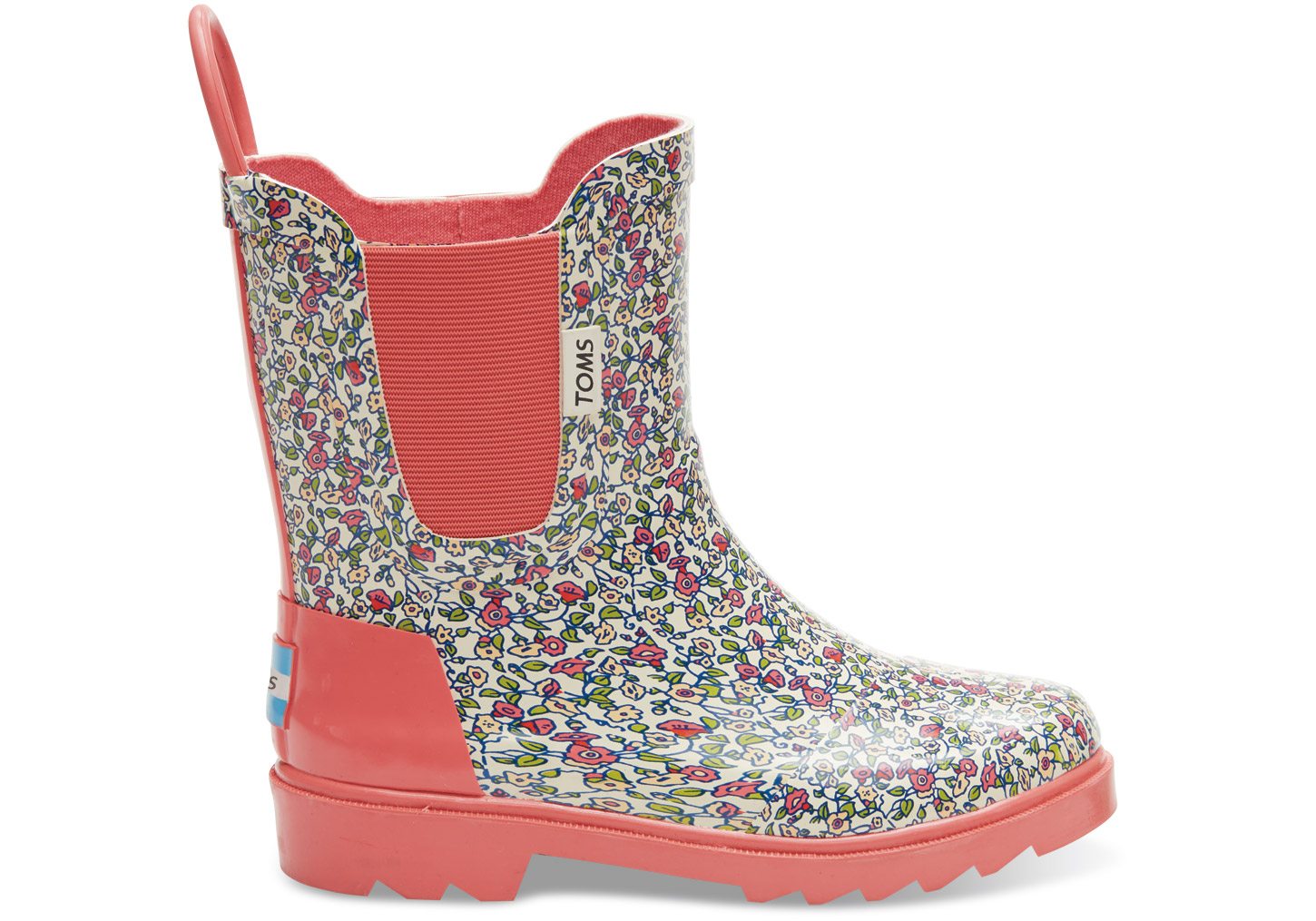 TOMS Pink Rubber Ditsy Youth Rain Boots