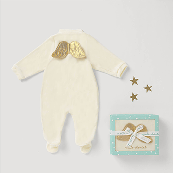 Marie Chantal Gold Angel Wing Velour Footie 