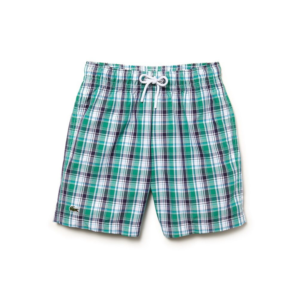 Lacoste Boys' Checked Swim Trunks