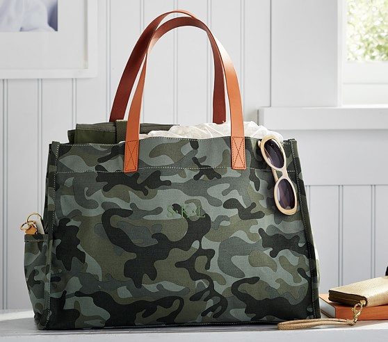 Pottery Barn Kids Preppy Green Camo Canvas Tote
