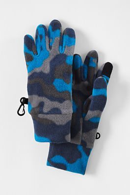 Lands' End Boys 100 Fleece Gloves in Intense Blue Camo