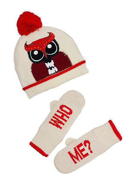 Kate Spade New York Toddlers' Who Me Hat & Mitten Set 