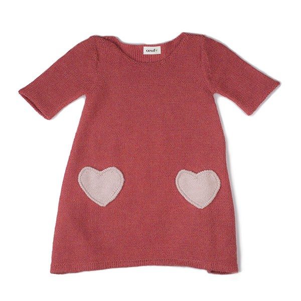 Oeuf Heart Dress-Apple Red/Light Pink