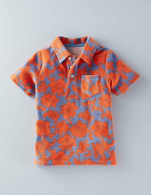 Mini Boden Towelling Polo in Sail Blue/Orange Hawaiian