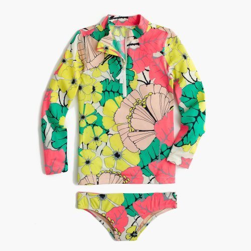 J.Crew Girls' Rash Guard Swim Set in Punchy Hibiscus