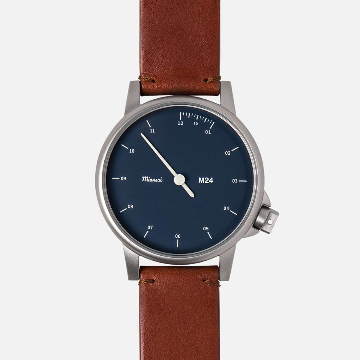 Miansai M24 Stainless-Steel/Navy Watch on Brown Leather Strap
