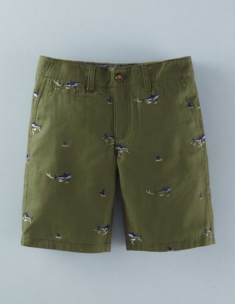 Mini Boden Printed Chino Shorts in Khaki Sharks