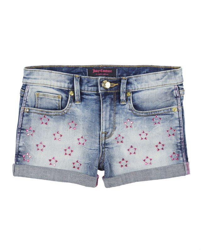 Juicy Couture Girls Denim Embellished Star Rhinestone Shorts