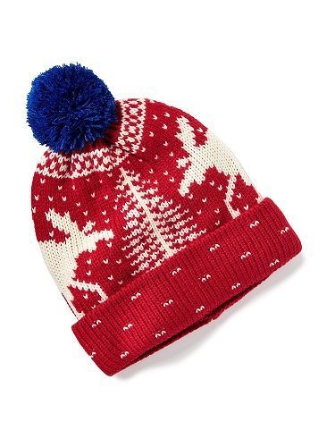 Old Navy Patterned Pom-Pom Beanie for Boys - Moose Red