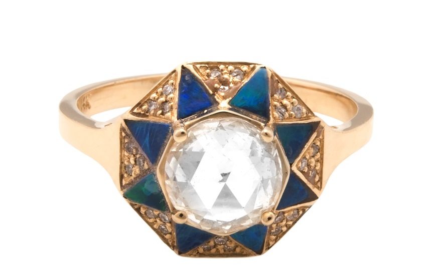 Kathryn Bentley Yellow Gold, Opal, and White Diamond Octagon Ring
