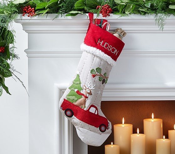 Pottery Barn Kids Truck with Reindeer Woodland Stocking