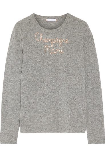 Lingua Franca Champagne Mami Embroidered Cashmere Sweater