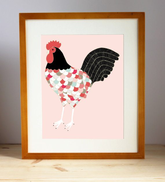 Barnyard Rooster Print from the Pink Olive