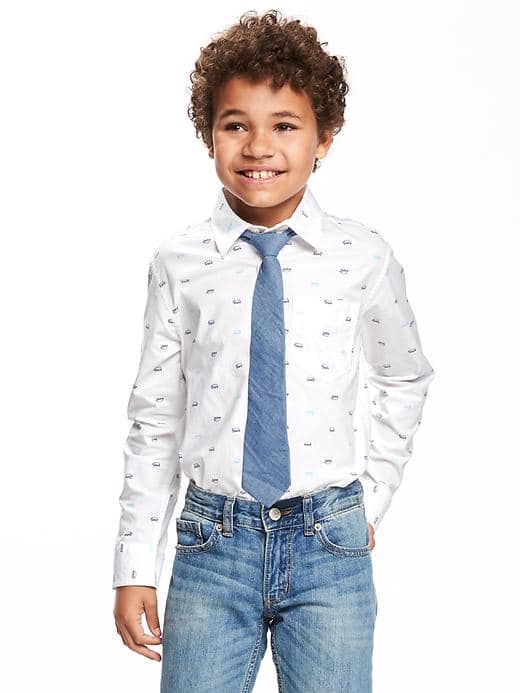 Old Navy Built-In Flex Printed Shirt & Tie Set for Boys - Blue Polar Bears