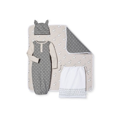 Baby 4-Piece Gown, Hat, Blanket & Bag Set - Heather Grey/Oatmeal