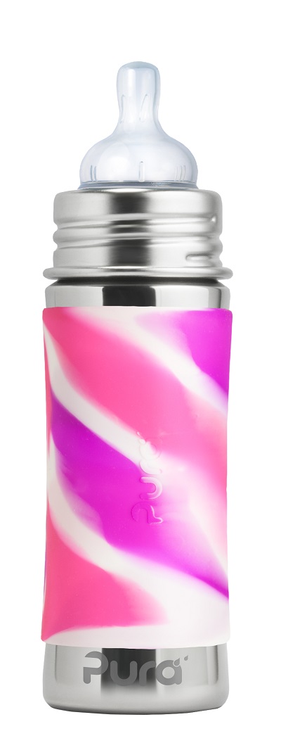 Pura Kiki 11-oz. Infant Bottle with Pink Swirl Sleeve