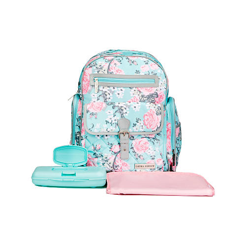 Laura Ashley 4-in-1 Rose Floral Dome Backpack Diaper Bag - Teal