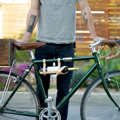 Handmade Leather Bicycle Wine Carrier from Kaufmann Mercantile