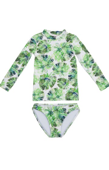 Shoshanna Babygirl Swim Banana Leaf Rashguard With Sleeves 