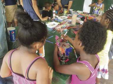 Kids Saturday Underground Railroad paper quilting workshop at Socrates Sculpture Park