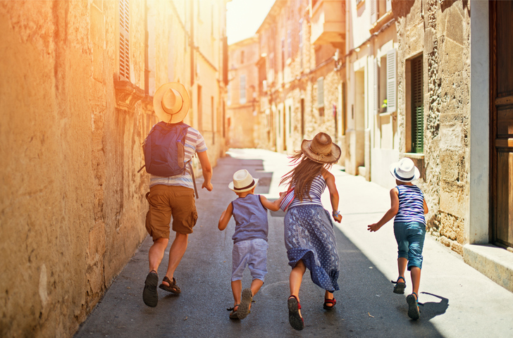 Family visiting mediterranean town on Majorca