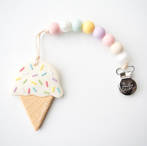 Loulou Lollipop Ice Cream Silicone Teether With Holder- Cotton Candy 