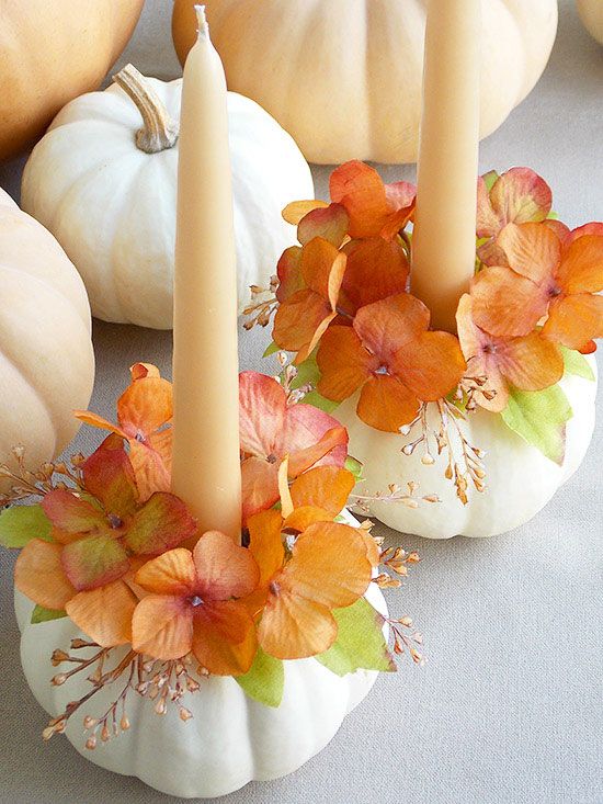 White Pumpkin Candle Holder Centerpieces