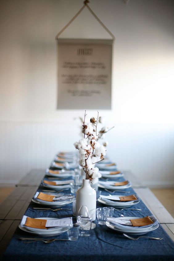Simple Blue and White Thanksgiving Table Setting