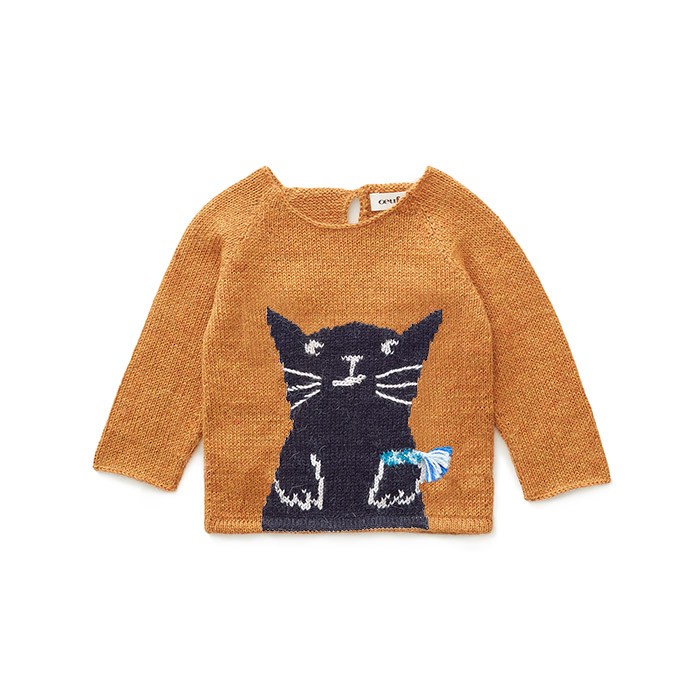 Ouef Cat Sweater-Ochre/Multi