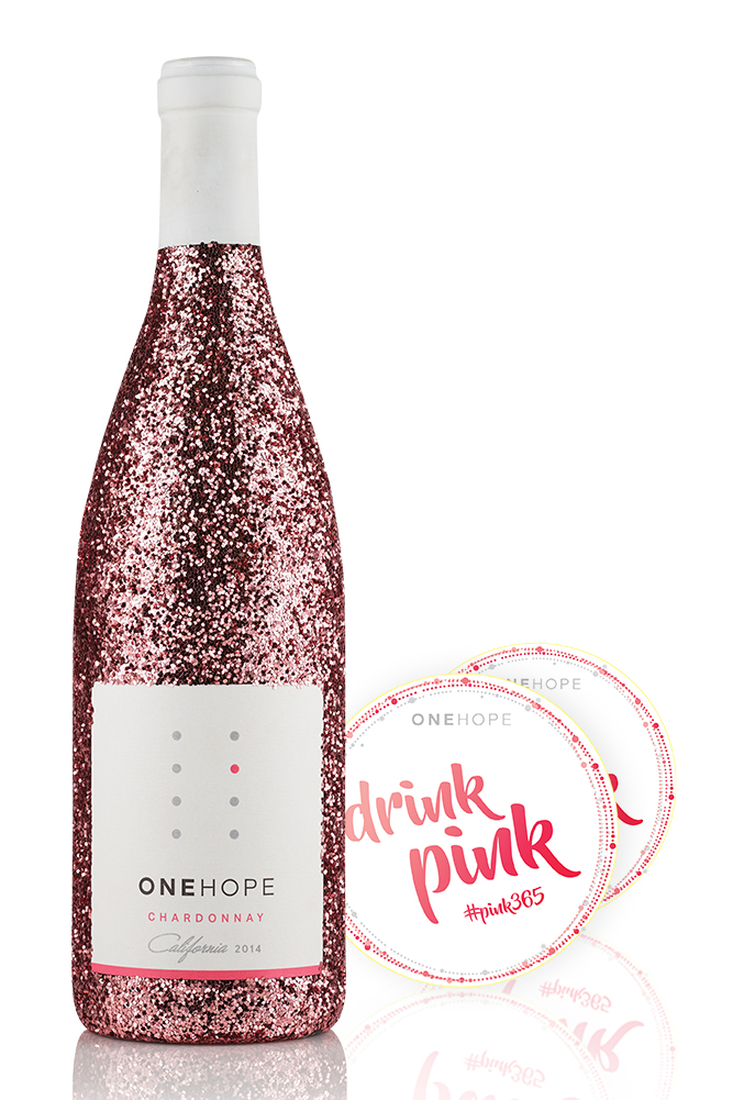 OneHope Wine Pink Glitter California Chardonnay + Drink Pink Coasters