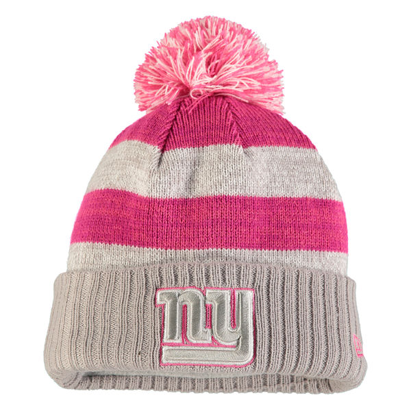 Women's New York Giants New Era Gray 2016 Breast Cancer Awareness Sideline Cuffed Pom Knit Hat