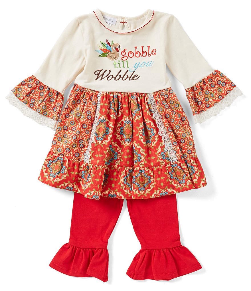 Bonnie Jean Little Girls Thanksgiving Gobble Dress & Leggings Set 