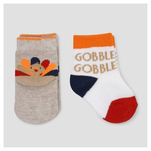 Baby 2pk Turkey Crew Socks - Just One You™ Made by Carter's® Tan/White