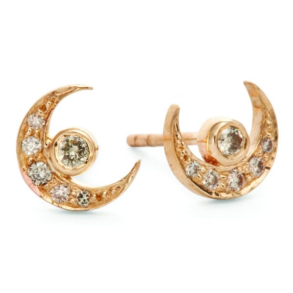 Celine D’Aoust Diamond Moon Stud Earrings