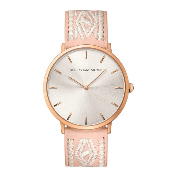 Rebecca Minkoff Major Rose Gold Tone Stitched Leather Watch