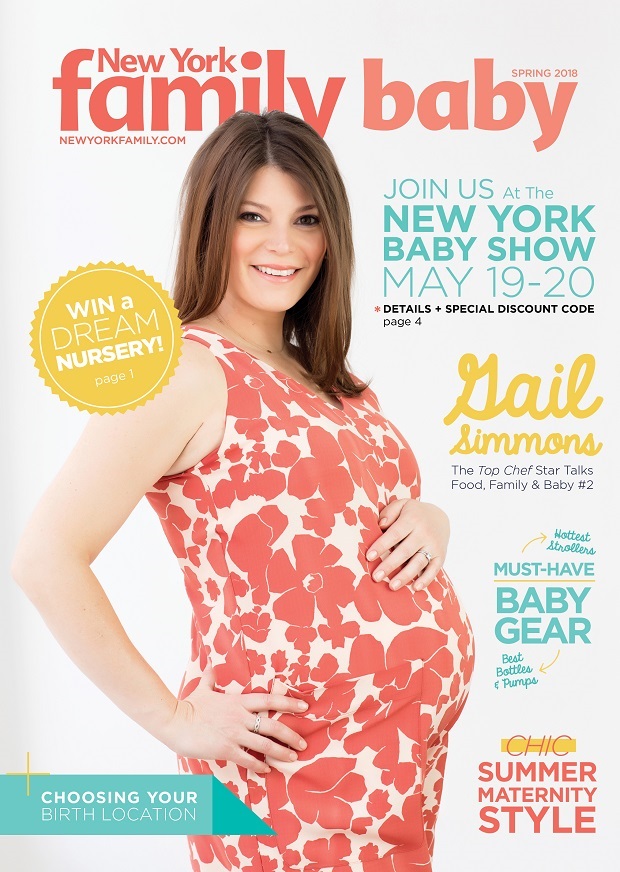 Gail Simmons on the cover of the spring 2018 issue of New York Family Baby