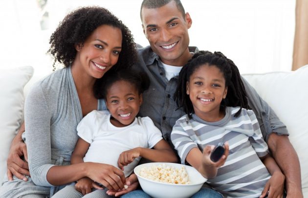 family watching a movie togeher