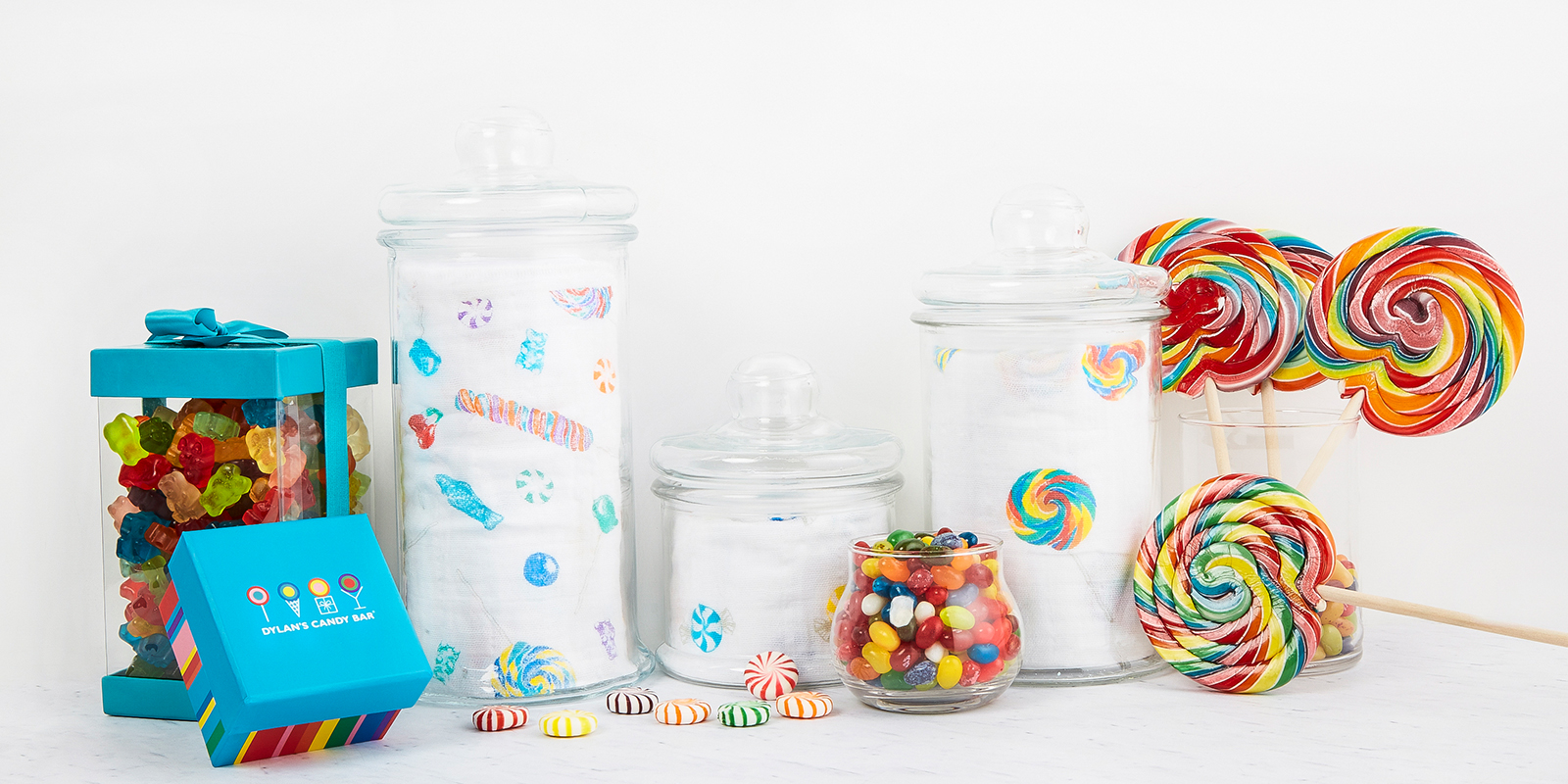 muslin swaddles in candy jars