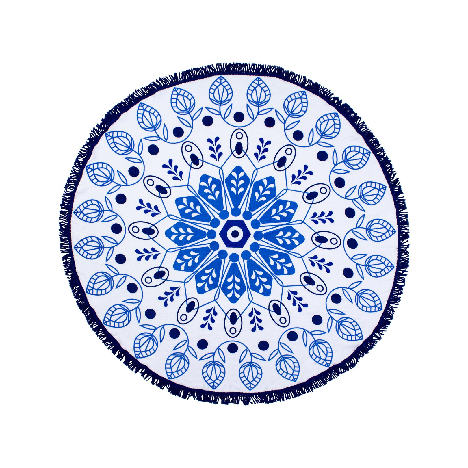 blue and white circular beach towel