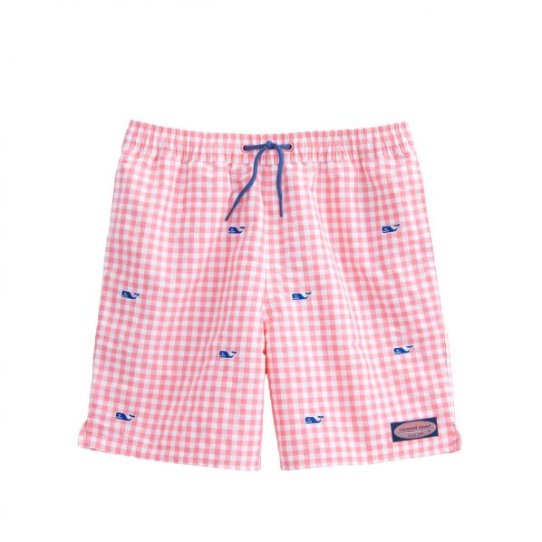 Vineyard Vines Boys Micro Gingham Whale Embroidered Chappy Trunks