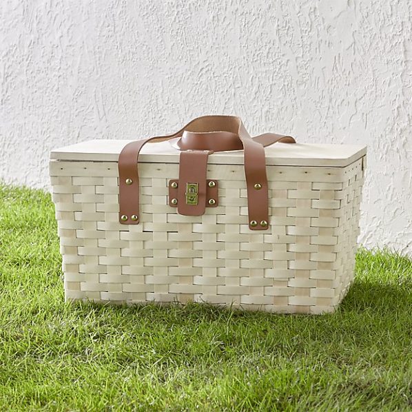 Crate & Barrel Outfitted Wooden Picnic Basket