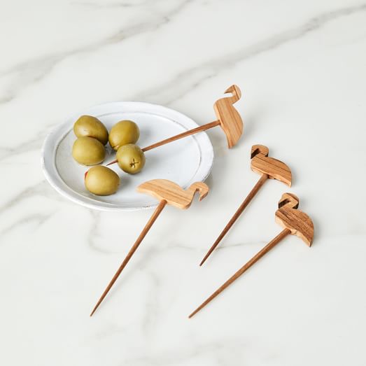 West Elm Teak Wood Flamingo Picks (Set of 4)