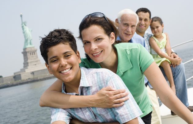 Family Touring New York Near Statue of Liberty National Monument