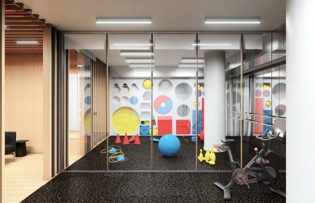 fitness center in luxury apartment building